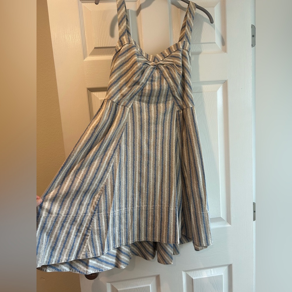 Free People Beige and Blue Patterned Dress